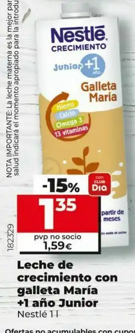 Dia Leche de crecimiento con galleta maría - 1 año junior nestlé 1l oferta