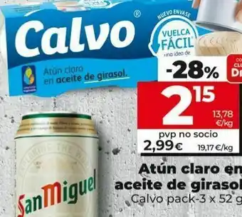 La Plaza de DIA Atún claro en aceite de girasol calvo pack 3 x 52 g oferta