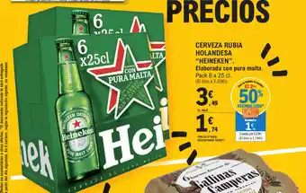 E.Leclerc Heineken Cerveza Rubia Holandesa Elaborada con pura malta Pack 6x25cl oferta