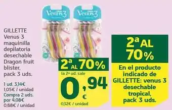 HiperDino Gillette - venus 3 maquinilla depilatoria desechable dragon fruit blister oferta