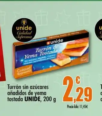 Unide Supermercados Turrón sin azúcares añadidos de yema tostada, 200 g oferta