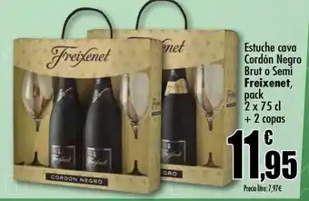Unide Supermercados Estuche cava cordón negro brut o semi freixenet, pack 2 x 75 cl + 2 copas oferta