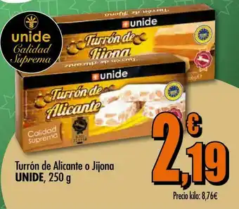 Unide Supermercados Turrón de alicante o jijona unide, 250g oferta