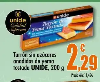 Unide Supermercados Turrón sin azúcares añadidos de yema tostada unide, 200 g oferta