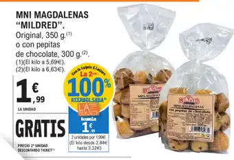 E.Leclerc Mildred Mni Magdalenas Original 350g o con pepitas de chocolate 300g oferta