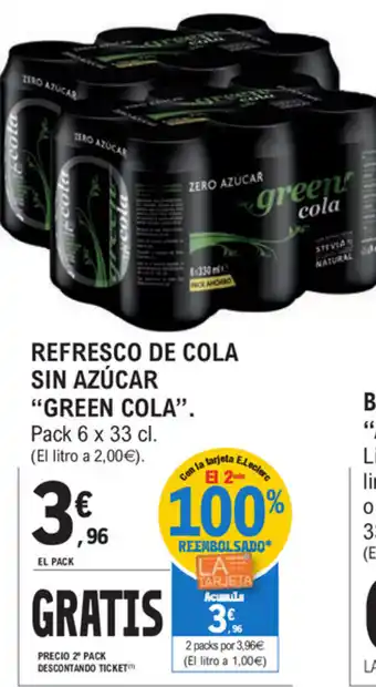 E.Leclerc Green Cola Refresco De Cola Sin Azúcar Pack 6 x 33 cl oferta