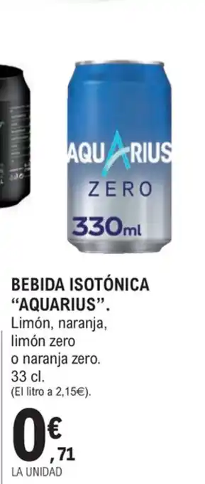 E.Leclerc Aquarius bebida Isotónica Limón, naranja, limón zero o narnaja zero 33 cl oferta