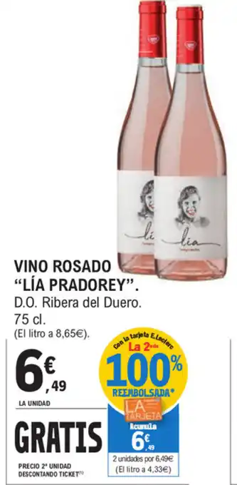E.Leclerc Lía Pradorey Vino Rosado D.O Ribera de Duero 75cl oferta