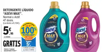 E.Leclerc Asevi max Detergente Líquido Normal o Actif 47 dosis oferta