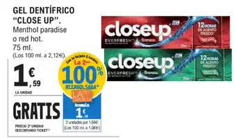 E.Leclerc Close up Gentle Dentrífico Menthol paradise o red hot 75ml oferta