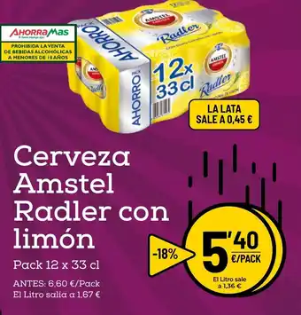 AhorraMas Radler con Limón Cerveza Amstel Pack 12 x 33cl oferta