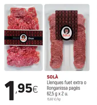Coviran Solá Llenques fuet extra o llonganissa pagès 62,5 g x 2 u oferta