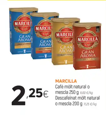 Coviran Marcilla Cafè mòlt natural o mescla 250g O Descafeïnat mòlt natural o mescla 200g oferta