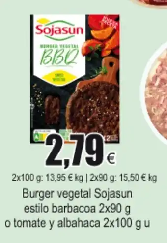 FROIZ Sojasun Burger vegetal estilo barbacoa 2 x 90 g o tomate y albahaca 2x100 g u oferta