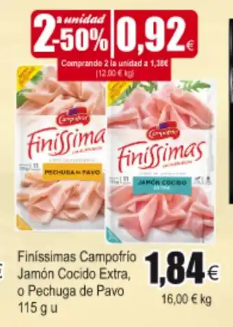 FROIZ Finissimas Campofrío Jamón Cocido Extra, o Pechuga de Pavo 115 g u oferta