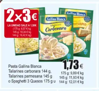 FROIZ Pasta Gallina Blanca Tallarines carbonara 144g, Tallarines parmesana 145 g , o Spaghetti 3 Quesos 175 g u oferta