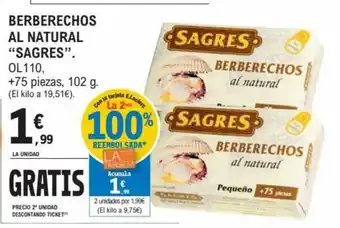 E.Leclerc Berberechos Al Natural Sagres 102 g oferta