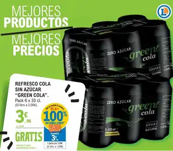 E.Leclerc Green Cola Refresco Cola Sin Azúcar Pack 6 x 33 cl oferta