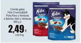 FROIZ Purina Félix Crunchy & Soft Comida gatos Pollo, Pavo y Verduras o Salmón, Atún y Verduras 950g u oferta