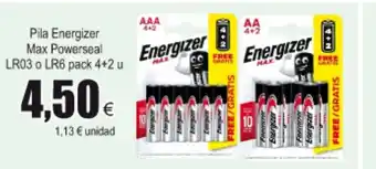 FROIZ Energizer Max Powerseal Pila LR03 o LR6 pack 4+2 u oferta