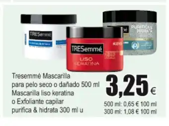 FROIZ Tresemmé Mascarilla para pelo seco o dañado 500ml Mascarilla liso keratina o Exfoliante capilar purifica & hidrata 300ml u oferta