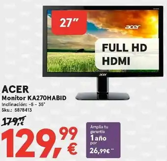 Worten ACER 27" Monitor KA270HABID oferta