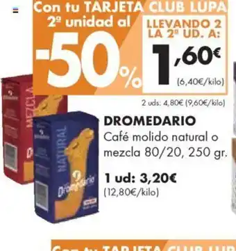 Supermercados Lupa DROMEDARIO Café molido natural o mezcla oferta