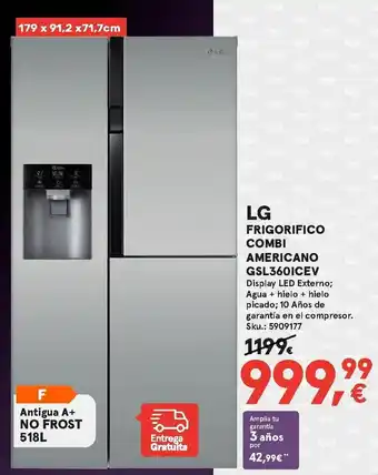 Worten LG Frigorifero Combi Americano GSL360ICEV oferta