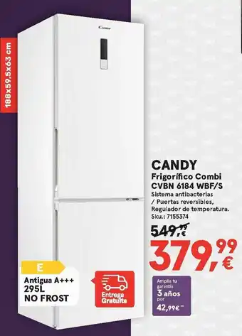 Worten Candy Frigorifico Combi CVBN 6184 WBF/S oferta