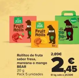 Carrefour Rollitos de fruta sabor fresa, manzana o mango oferta