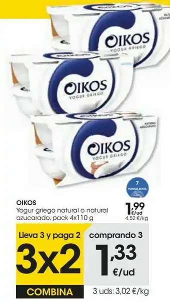 Eroski Oikos yogur griego natural o natural azucarado oferta