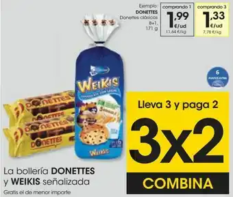 Eroski La bollería donettes y weikis señalizados oferta