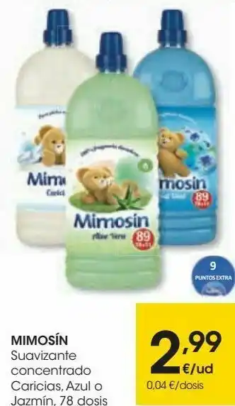 Eroski Mimosín suavizante concentrando caricias, azul o jazmín oferta