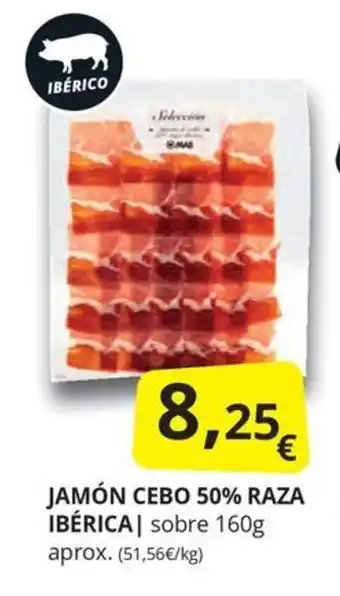 Supermercados MAS JAMÓN CEBO 50% RAZA IBÉRICA oferta