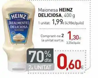 Condis 70% Dte. 2a Unitat Maionesa Heinz Deliciosa 400g oferta