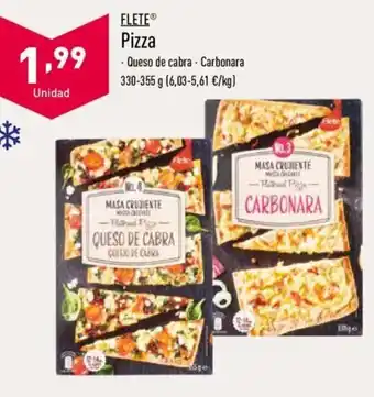 ALDI Flete Pizza Queso de cabra. Carbonara 330-355g oferta