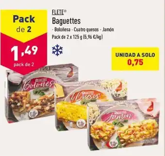 ALDI Flete Baguettes Boloñes, Cuatro quesos. Jamón Pack de 2 x 125g oferta