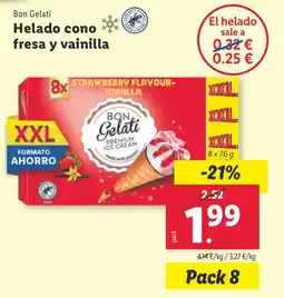 Lidl Bon Gelati Helado cono fresa y vainilla oferta