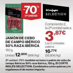 Hipercor JAMÓN DE CEBO DE CAMPO IBÉRICO 50% RAZA IBÉRICA oferta