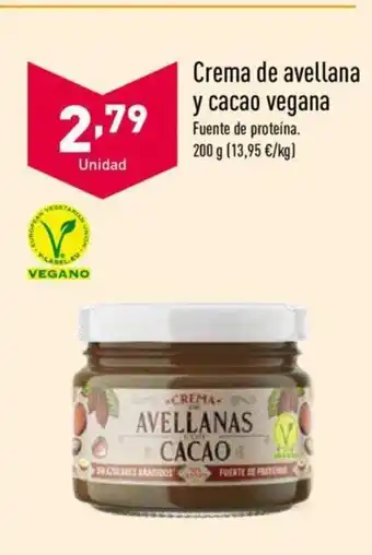 ALDI Crema de avellana y cacao vegana Fuente de proteina 200g oferta