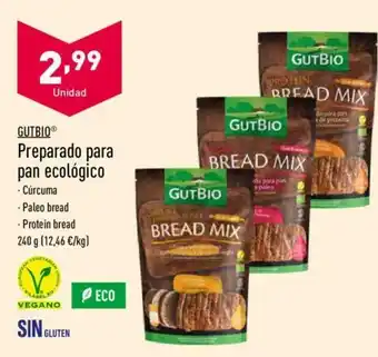 ALDI Gutbio Preparado para pan ecológio. Cúrcuma. Paleo bread, Protein bread 240g oferta
