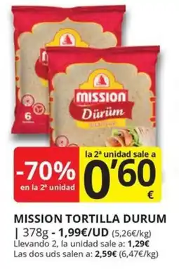 Supermercados MAS MISSION TORTILLA DURUM oferta