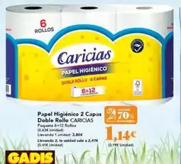 Gadis Caricias - papel higiénico 2 capas doble rollo oferta