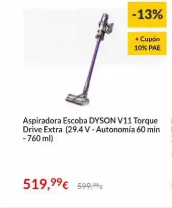 Worten Aspiradora Escoba Dyson V11 Torque Drive Extra (29.4 V - Autonomía 69 Min - 760 Ml) oferta