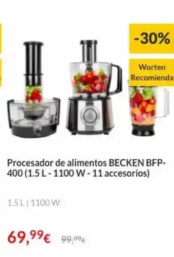 Worten Procesador De Alimentos Becken BFP-400 (1.5 L - 1100 W - 11 Accesorios) oferta
