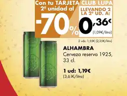 Supermercados Lupa ALHAMBRA Cerveza reserva 1925, oferta