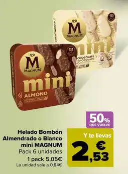 Carrefour Helado Bombón Almendrado o Blanco mini MAGNUM oferta