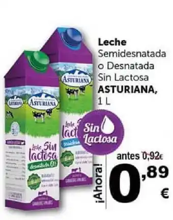 Asturiana, Leche Semidesnatada O Desnatada Sin Lactosa 1 L
