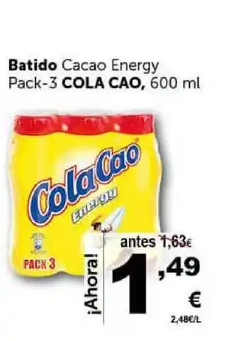 Masymas Cola Cao, Batido Cacao Energy Pack-3 600ml oferta