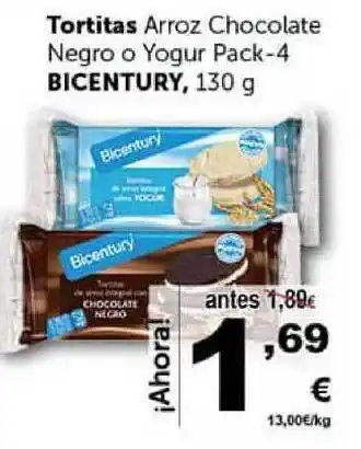 Masymas Bicentury, Tortitas Arroz Chocolate Negro o Yogur Pack-4 130g oferta